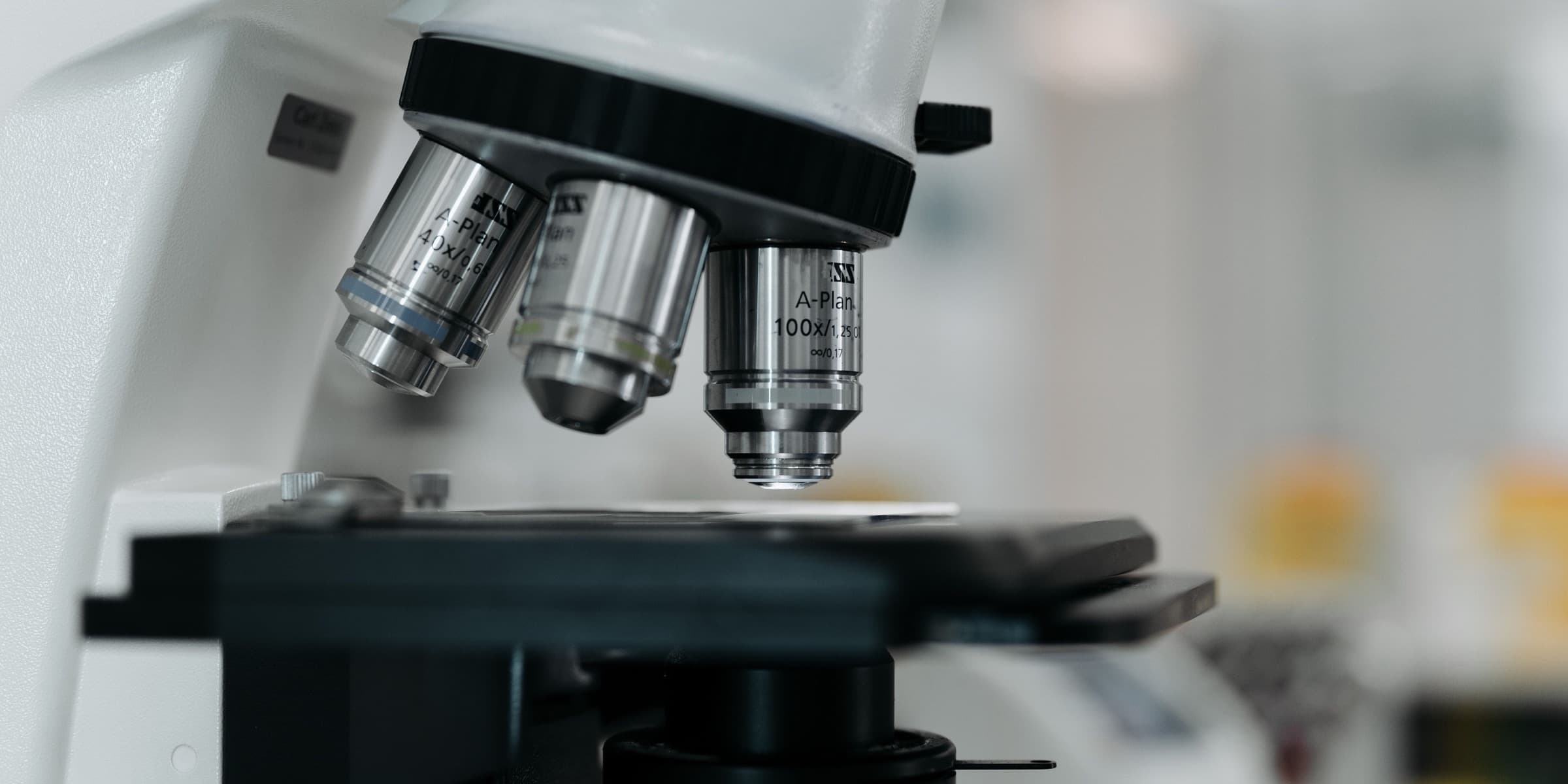 Microscope objective lenses in a laboratory